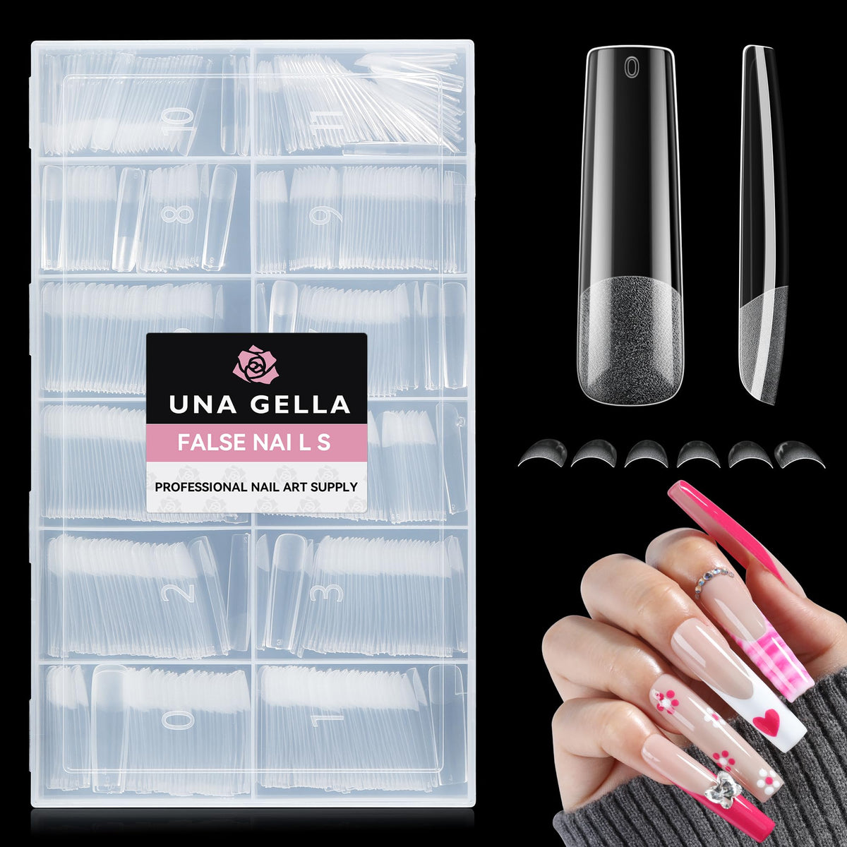 UNA GELLA Square Nail Tips XXL Extra Long 504pcs front view