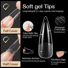 UNA GELLA Stiletto XXL Nail Tips displayed in various sizes