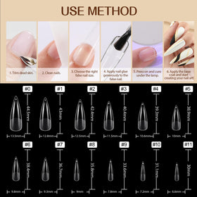 UNA GELLA Stiletto XXL Nail Tips in a hand with nail polish