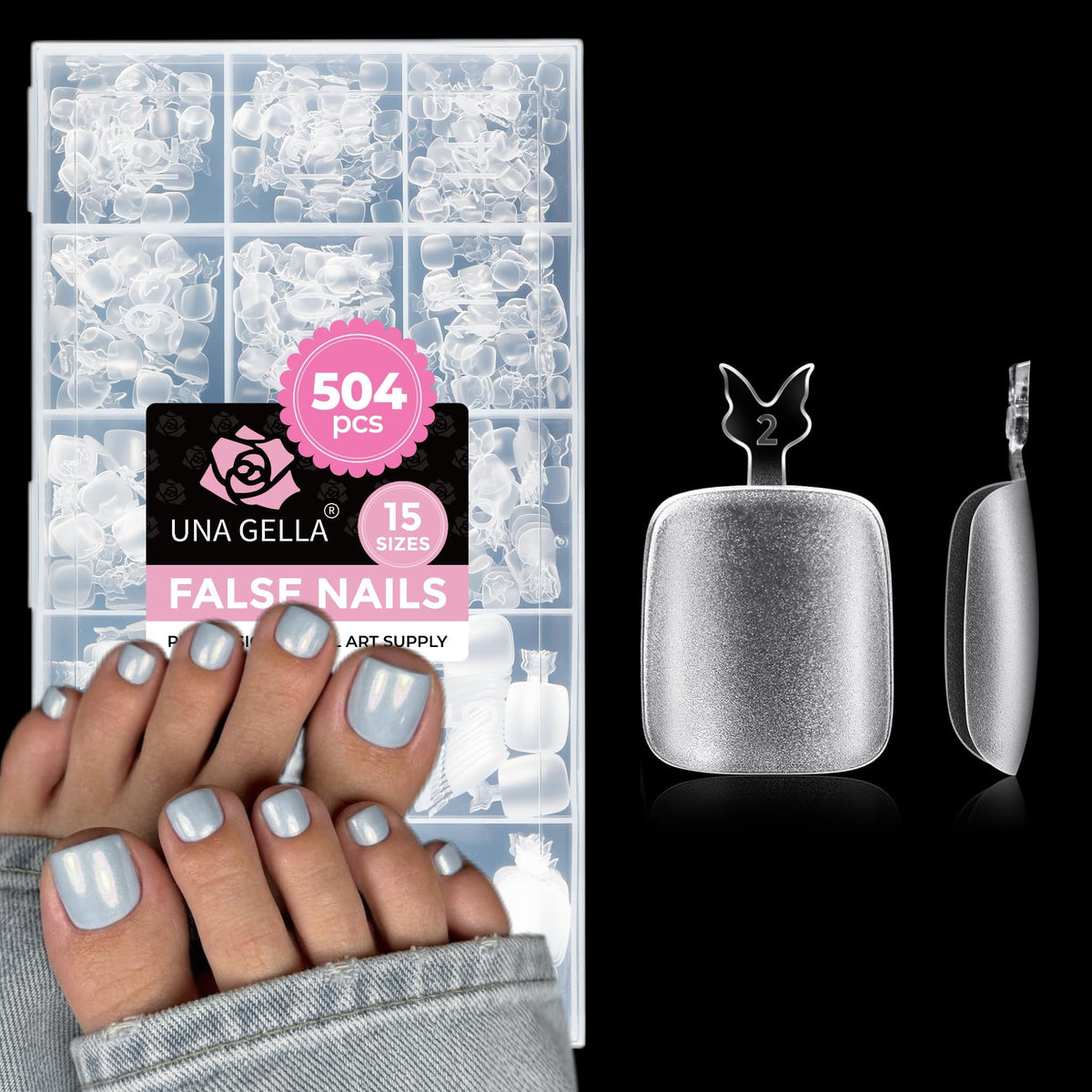 UNA GELLA Toe Nail Tips 504Pcs full cover matte soft gel front view
