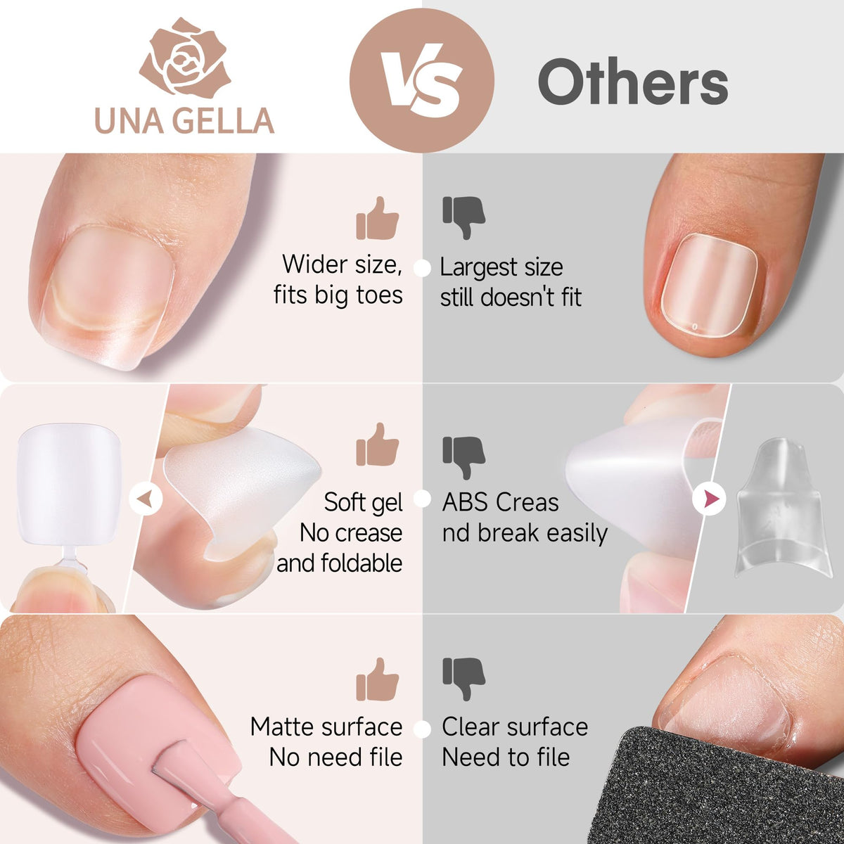 UNA GELLA Toe Nail Tips arranged by size