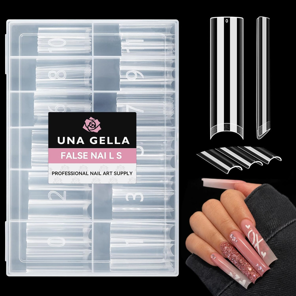 UNA GELLA XXL Square Nail Tips front view in packaging