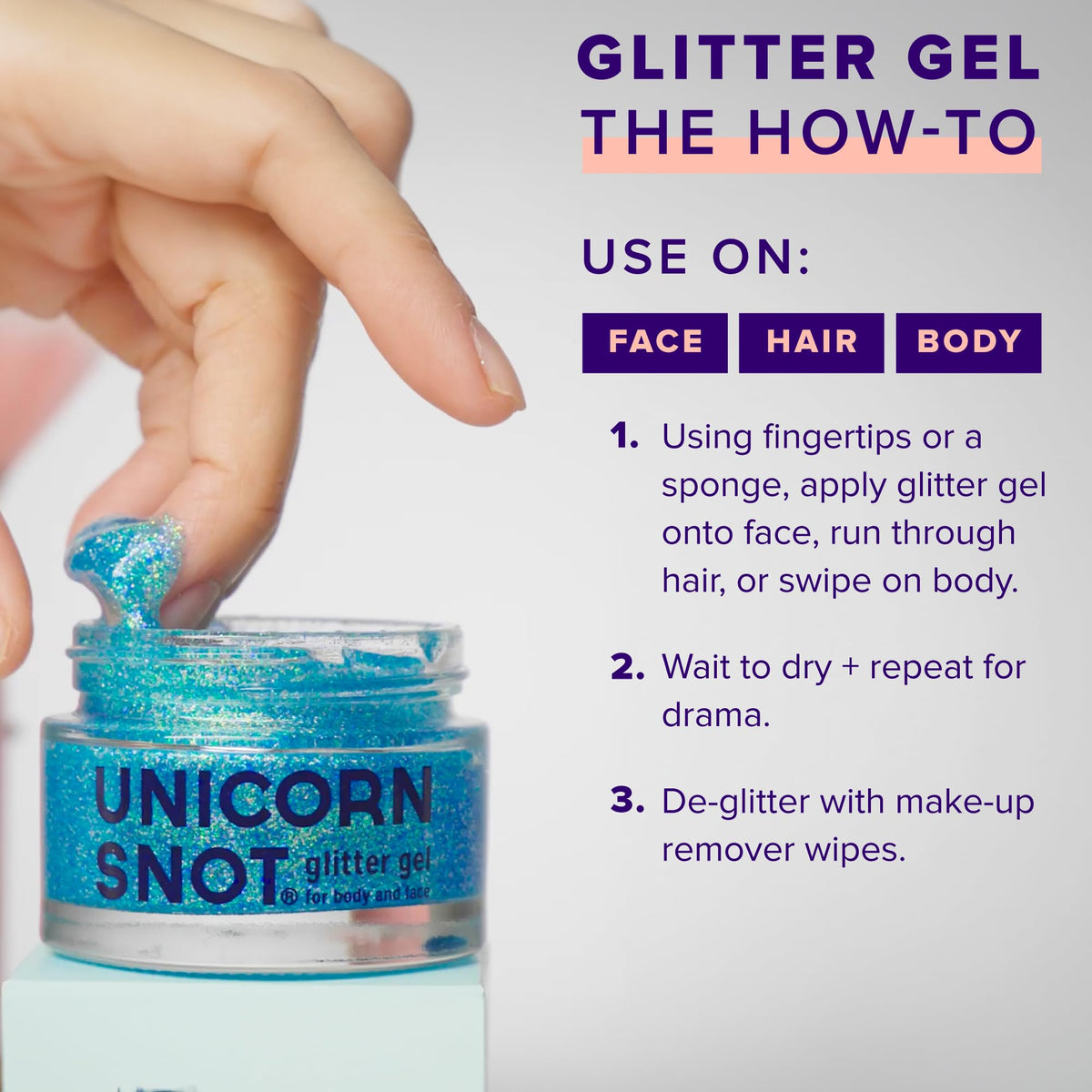 UNICORN SNOT Blue Glitter Gel with sparkles in background