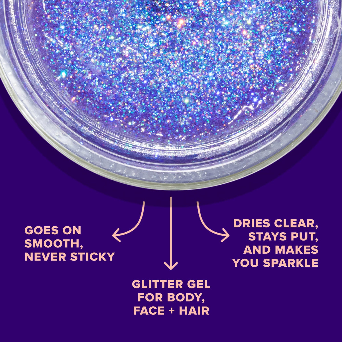 UNICORN SNOT Glitter Gel applied on cheekbone