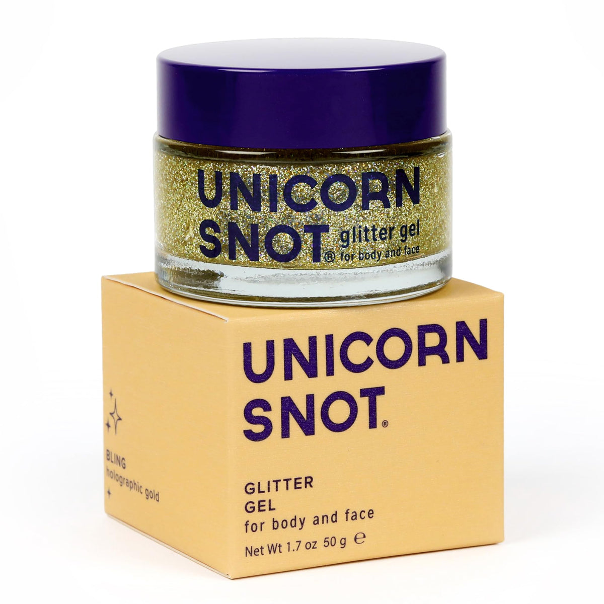 UNICORN SNOT Holographic Body Glitter Gel front view, gold shade
