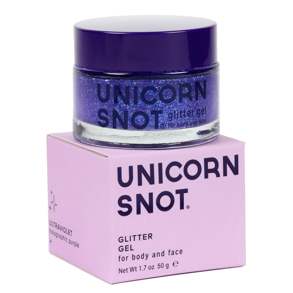 UNICORN SNOT Holographic Glitter Gel front view in purple