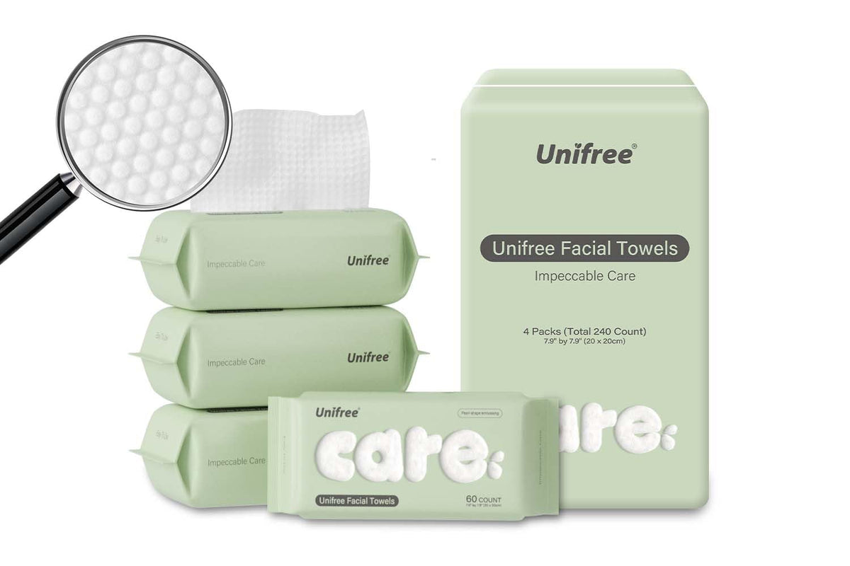 UNIFREE Disposable Facial Towels pack front view with 240 count