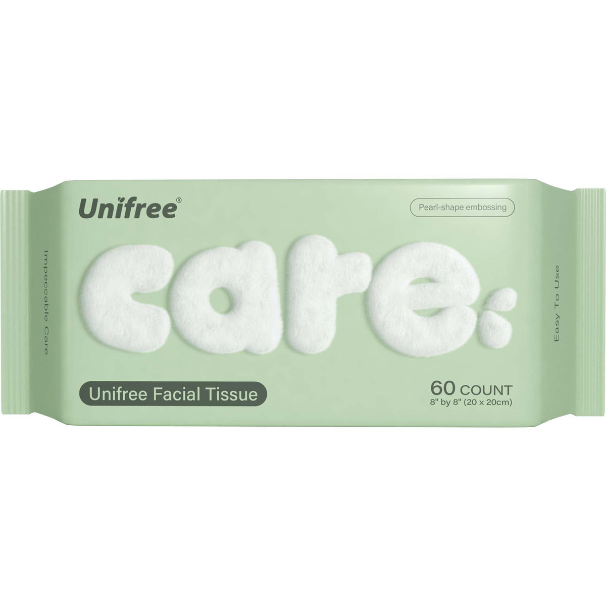 UNIFREE Facial Tissues showing size comparison
