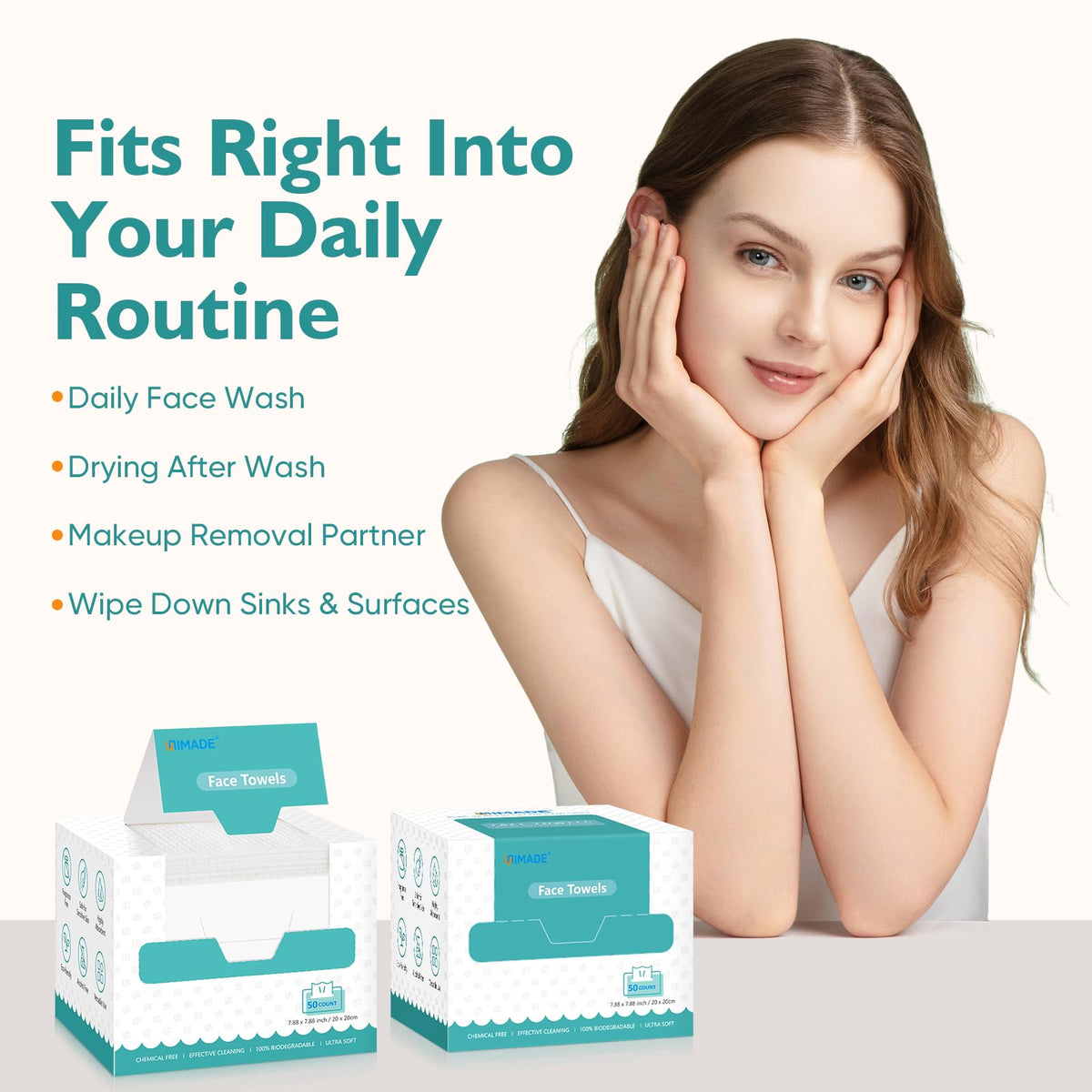 UNIMADE Disposable Face Towels showing texture and softness