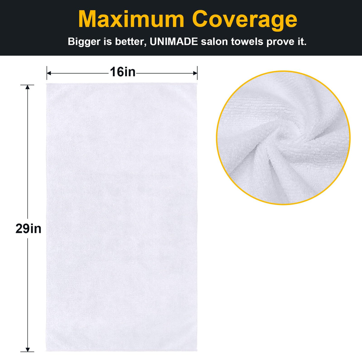 UNIMADE Salon Towels 16x29 inch size comparison
