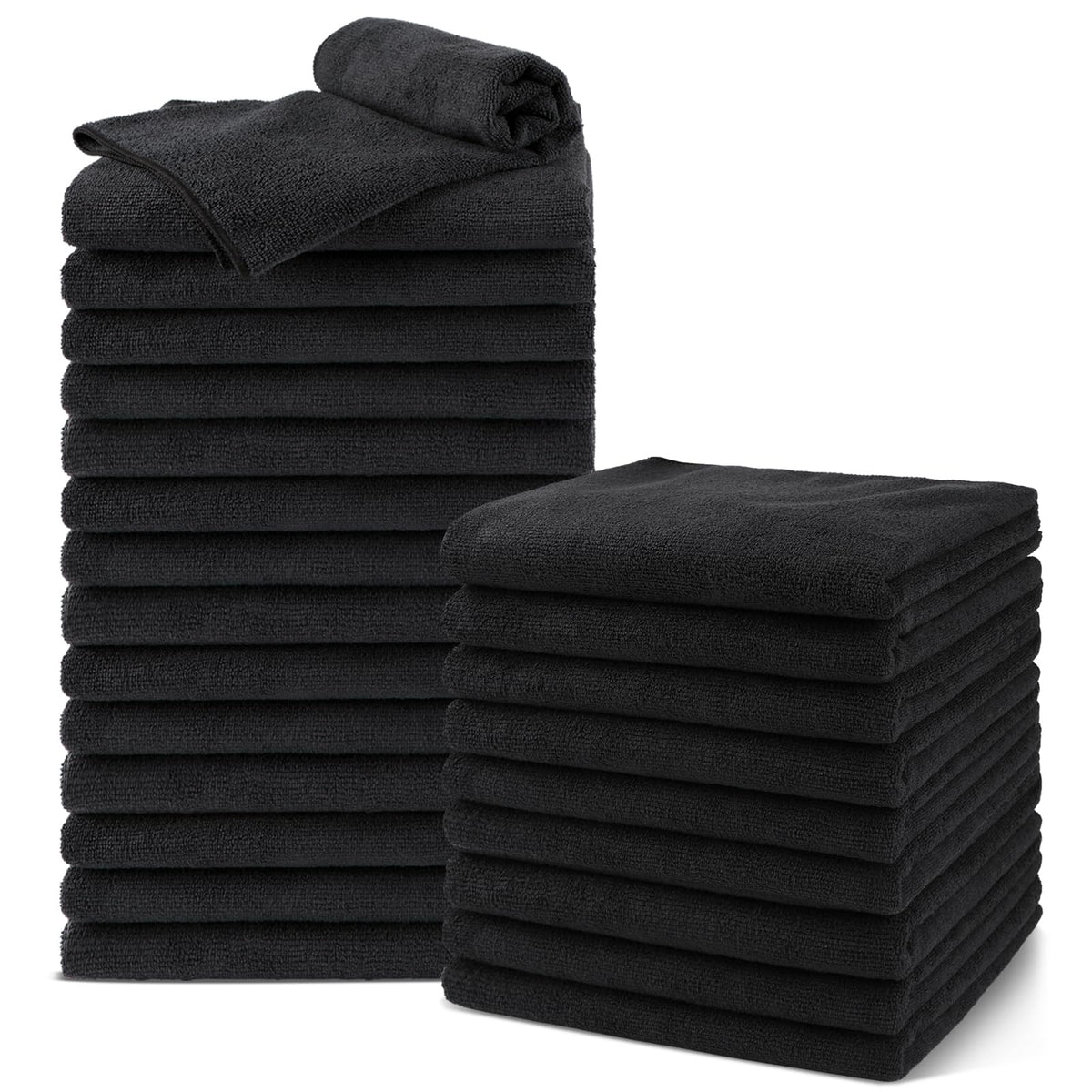 UNIMADE Salon Towels 24 Pack black microfiber towels front view