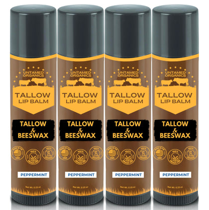 Untamed Organics Pure Tallow Lip Balm 4-Pack, Peppermint front view