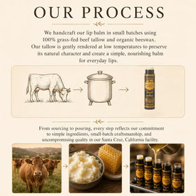 Untamed Organics Pure Tallow Lip Balm in a bathroom setting