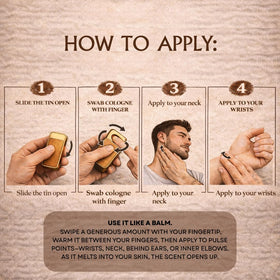 Untamed Organics Stonewood Tallow Solid Cologne on a wooden surface