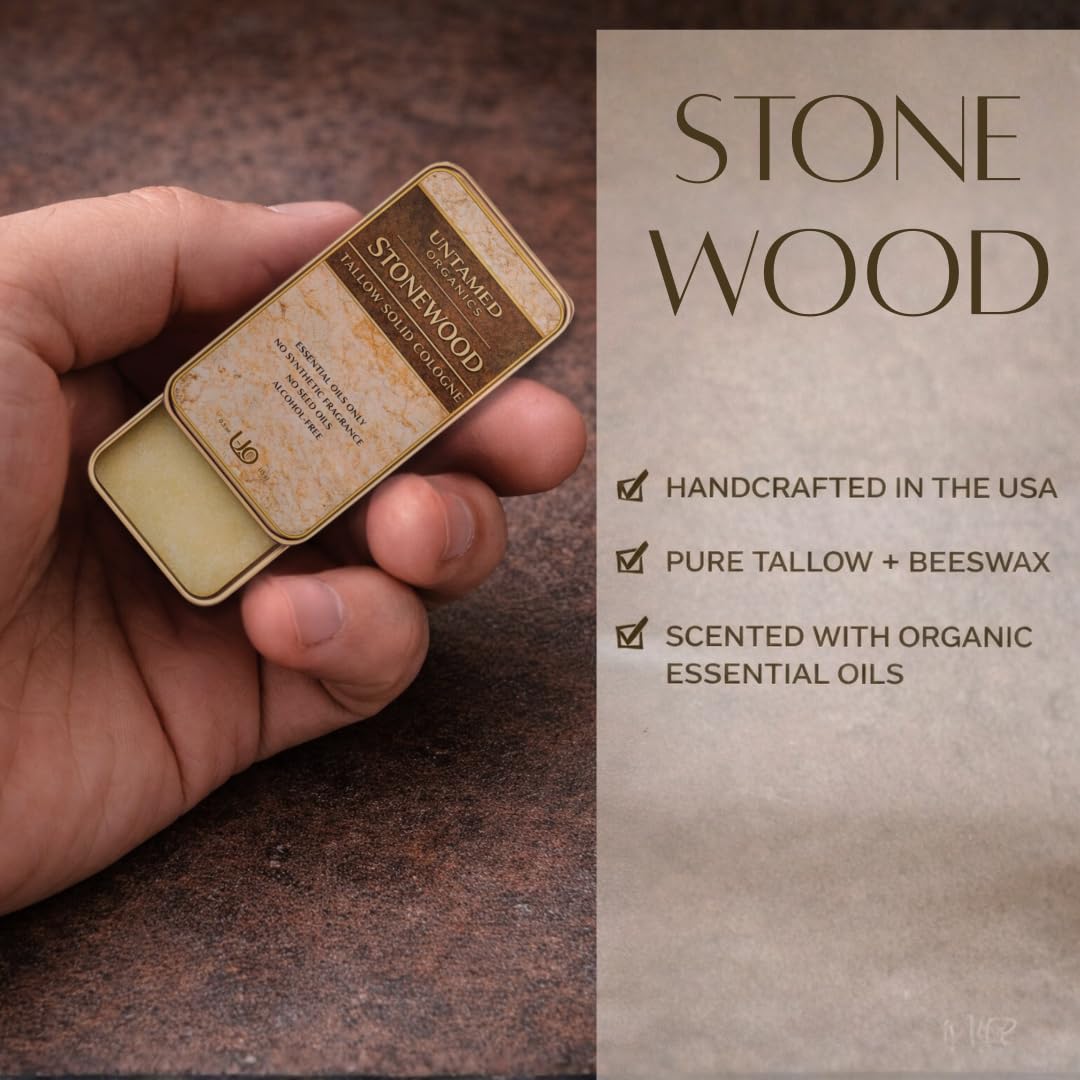 Untamed Organics Stonewood Tallow Solid Cologne with natural ingredients