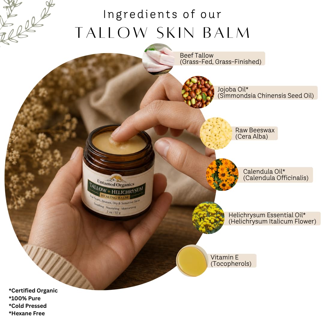 Untamed Organics Tallow + Helichrysum Healing Balm application on skin