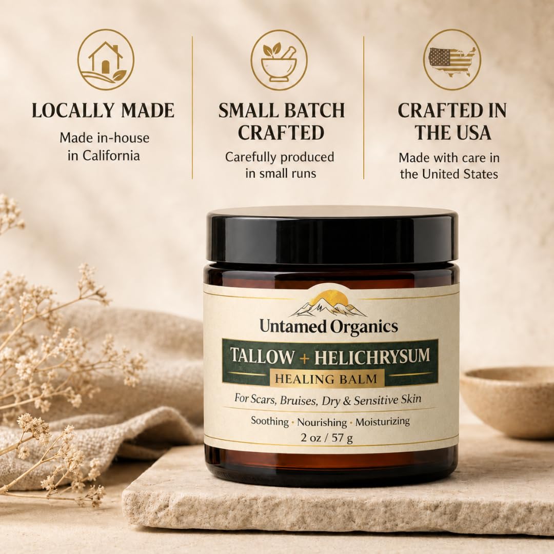 Untamed Organics Tallow + Helichrysum Healing Balm packaging