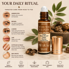 Untamed Organics Youth Elixir in a travel kit alongside other skincare products