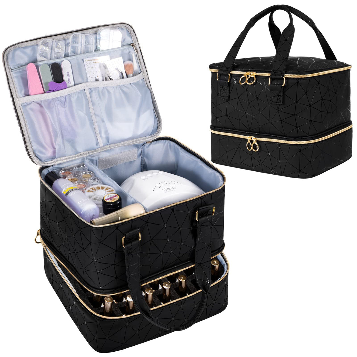Uross Nail Polish Organizer Bag front view with 42 bottle slots