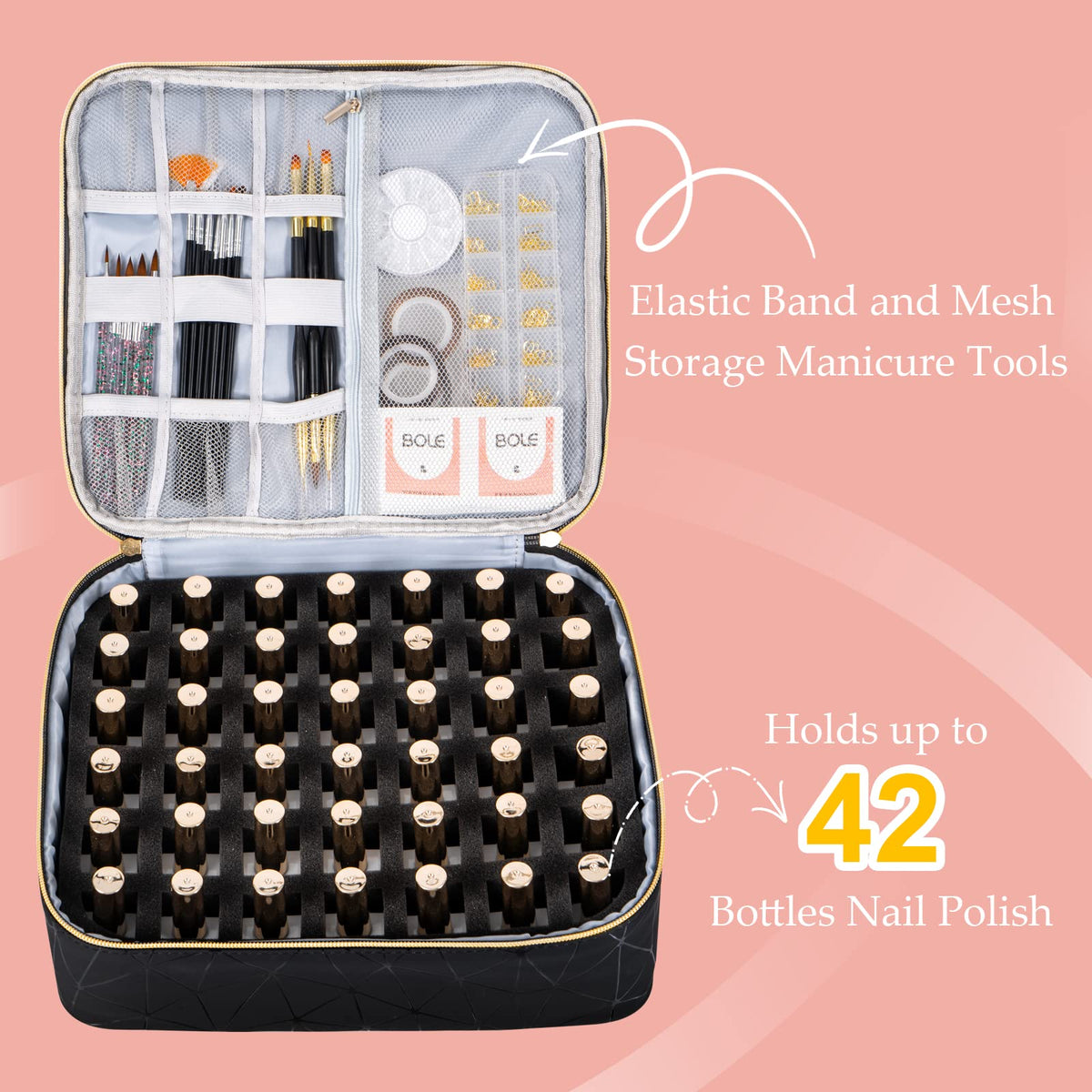 Uross Nail Polish Organizer Bag side view showing double handles