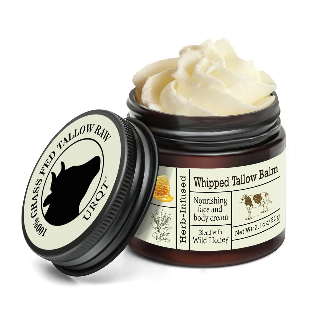 URQT Beef Tallow Balm 80g front view with packaging