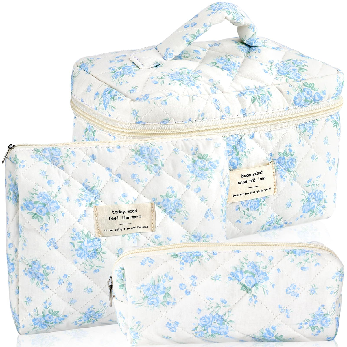 URSKYTOUS 3Pcs Quilted Makeup Bag Set in floral design