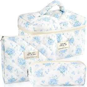 URSKYTOUS 3Pcs Quilted Makeup Bag Set in floral design
