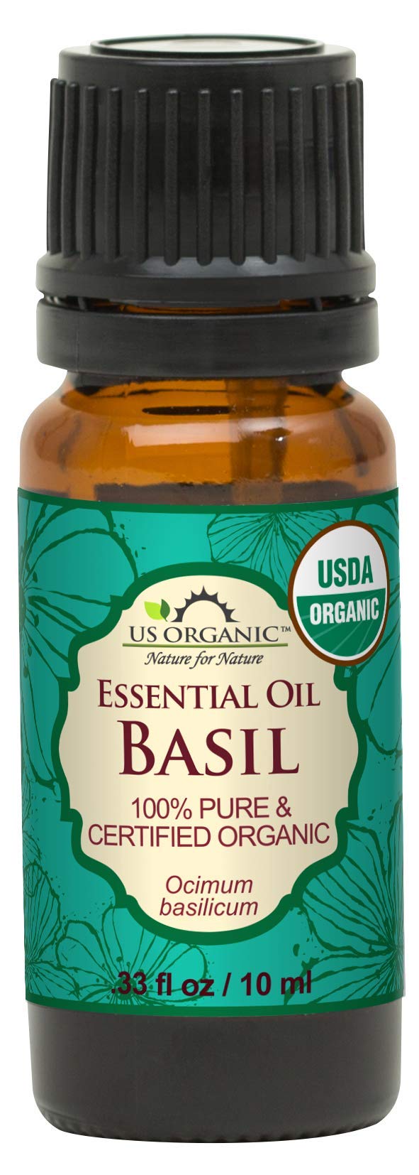 US Organic 100% Pure Basil Essential Oil 10ml bottle front view