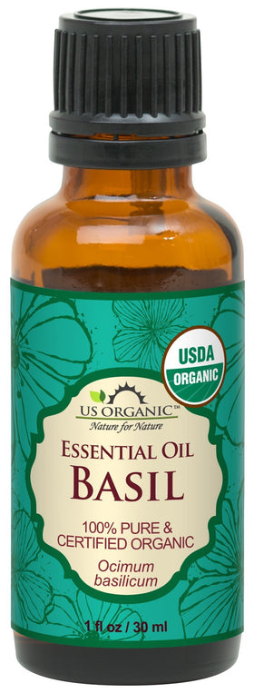 US Organic 100% Pure Basil Essential Oil 30ml bottle front view