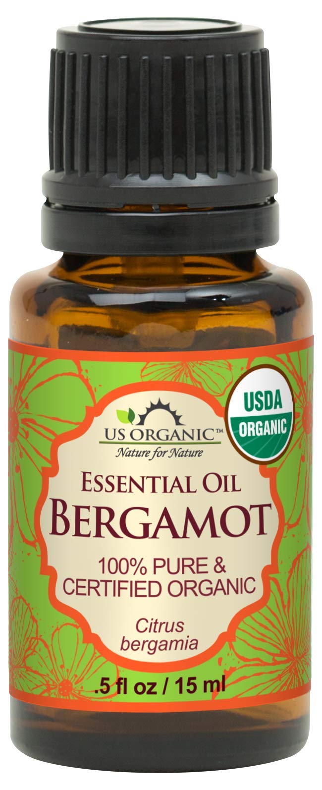 US Organic 100% Pure Bergamot Essential Oil 15ml bottle front view