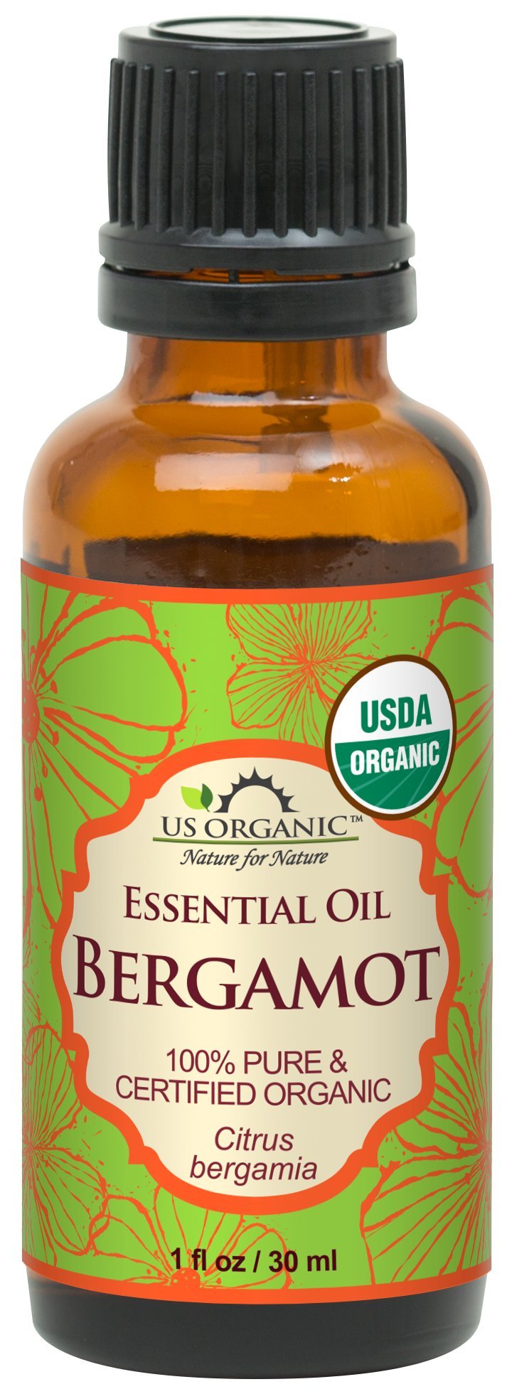 US Organic 100% Pure Bergamot Essential Oil 30 ml bottle front view