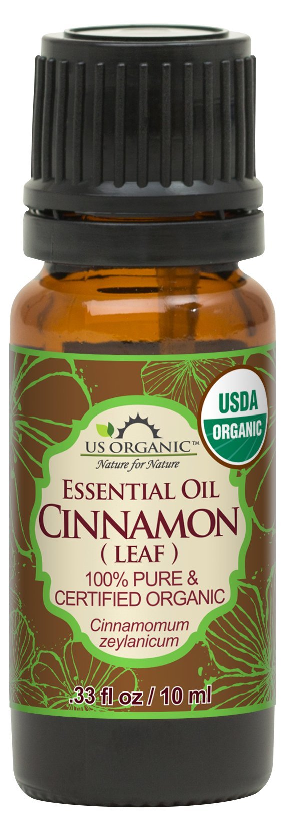 US Organic 100% Pure Cinnamon Leaf Essential Oil 10ml bottle front view