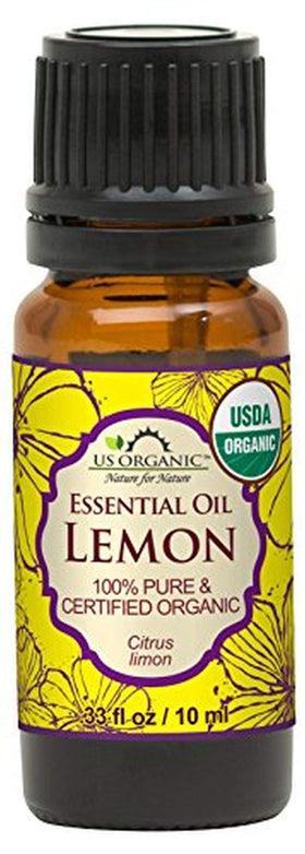 US Organic 100% Pure Lemon Essential Oil 10ml bottle front view