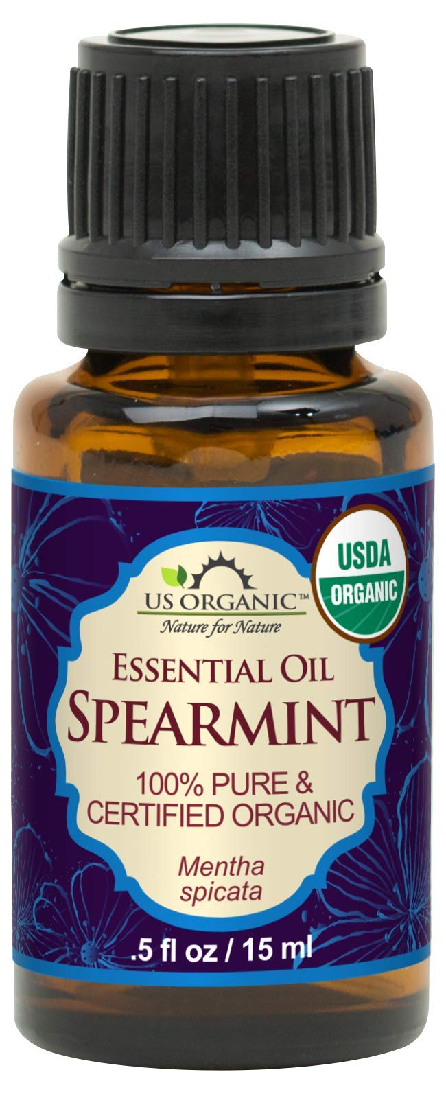 US Organic 100% Pure Spearmint Essential Oil bottle front view