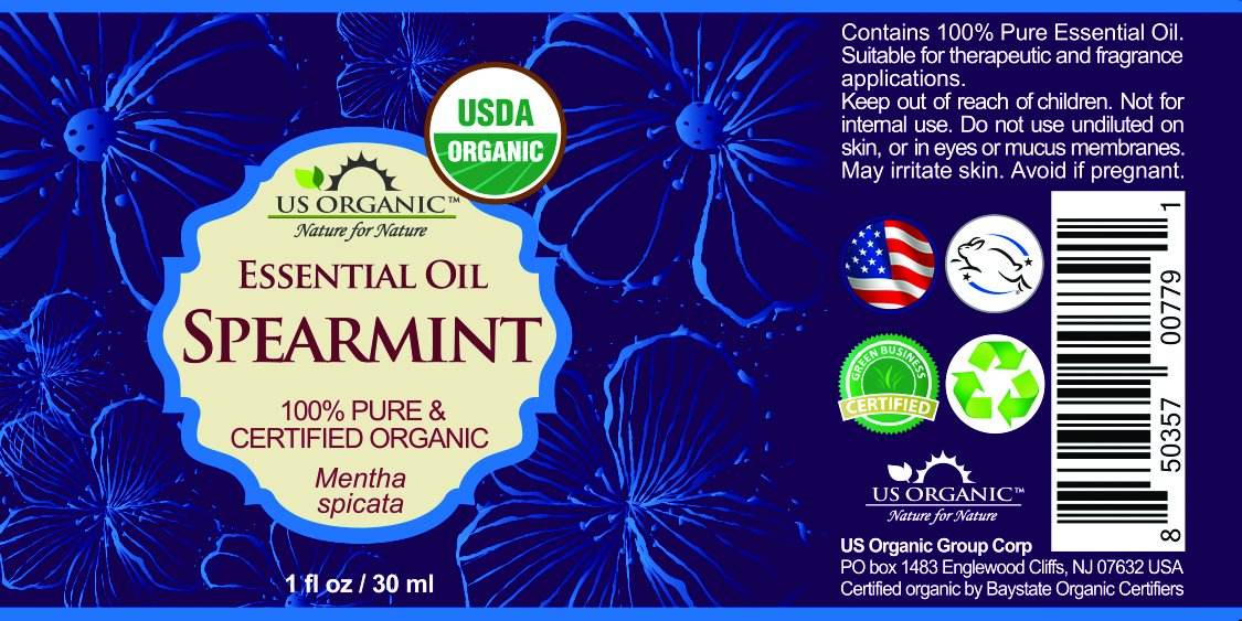 US Organic 100% Pure Spearmint Essential Oil bottle with Euro dropper