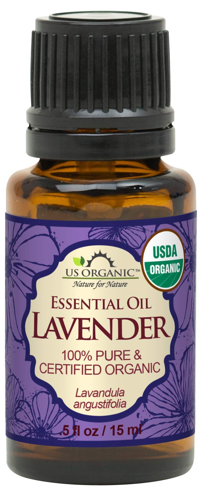 US Organic 15 ml Lavender Essential Oil bottle front view