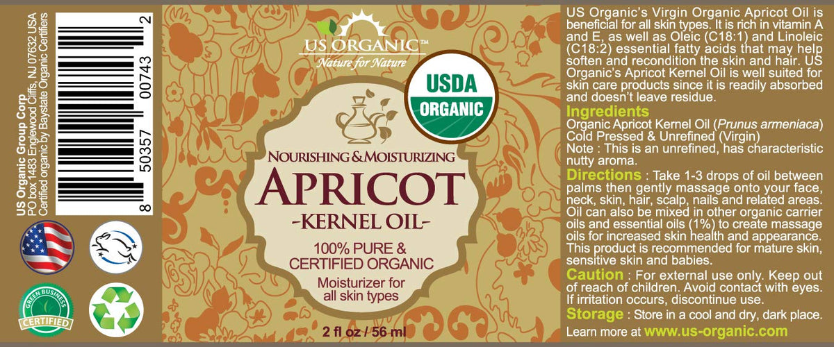 US Organic Apricot Kernel Oil 2 oz with glass eyedropper