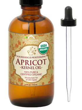 US Organic Apricot Kernel Oil 4 oz amber glass bottle front view