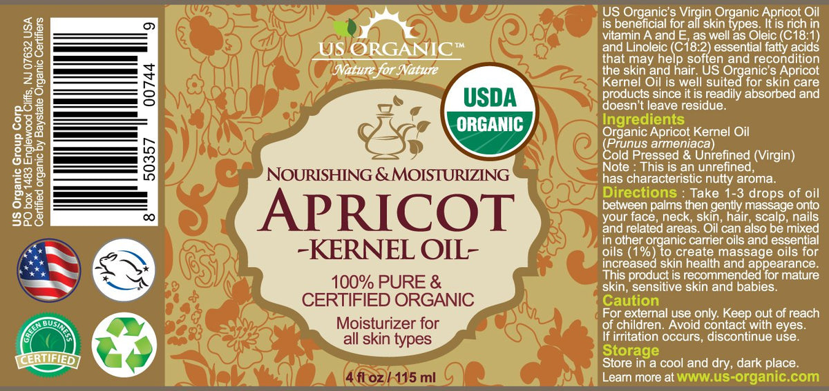 US Organic Apricot Kernel Oil with glass eyedropper for easy application