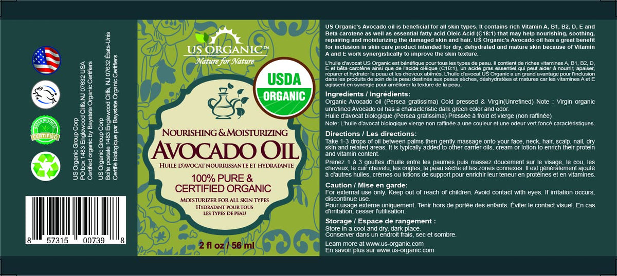 US Organic Avocado Oil 2 oz with glass dropper