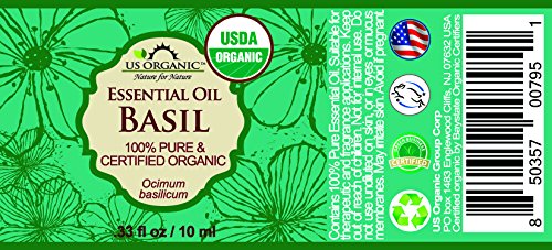 US Organic Basil Essential Oil packaging and dropper