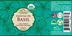 US Organic Basil Essential Oil packaging with dropper