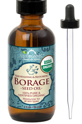 US Organic Borage Seed Oil amber glass bottle front view