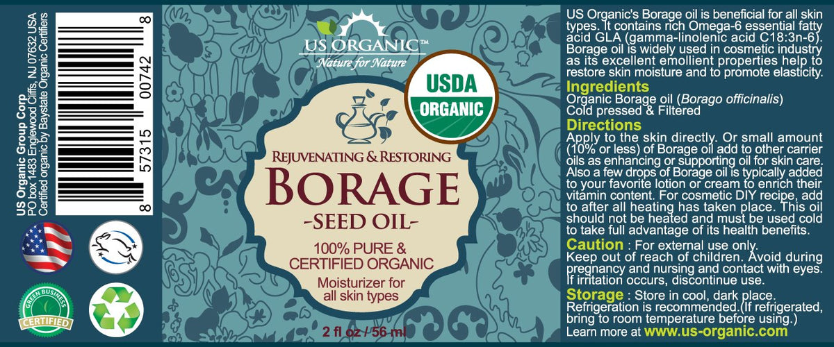 US Organic Borage Seed Oil side view with eyedropper