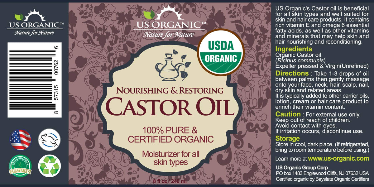 US Organic Castor Oil 240ml back view