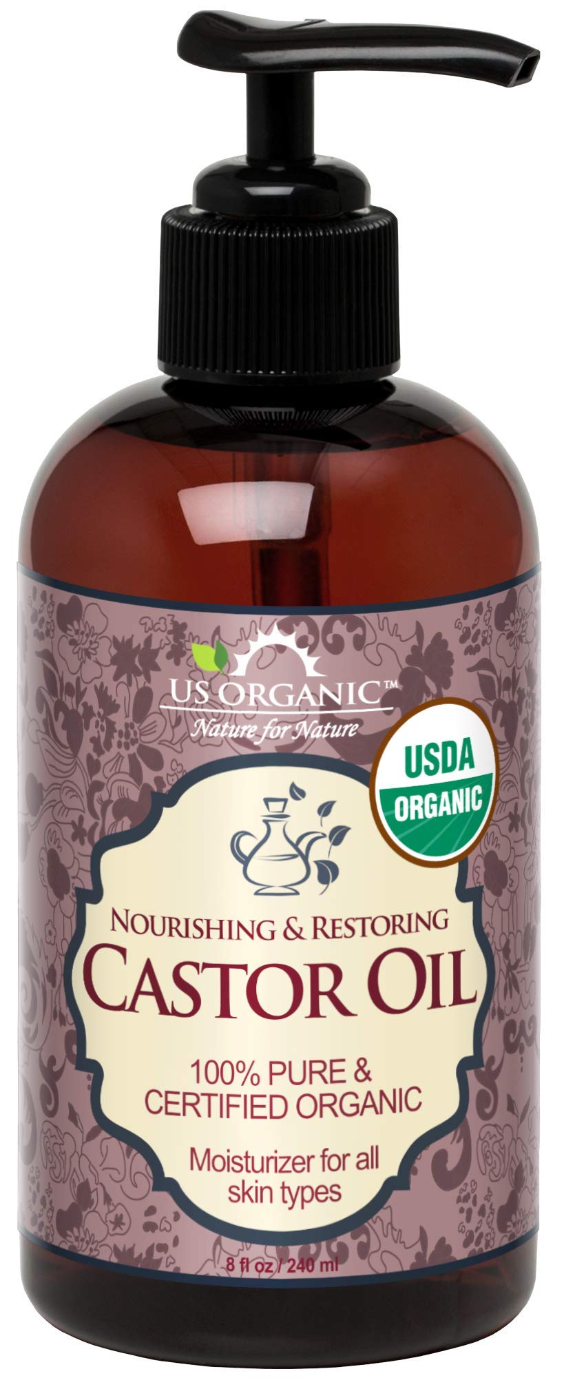 US Organic Castor Oil 240ml front view
