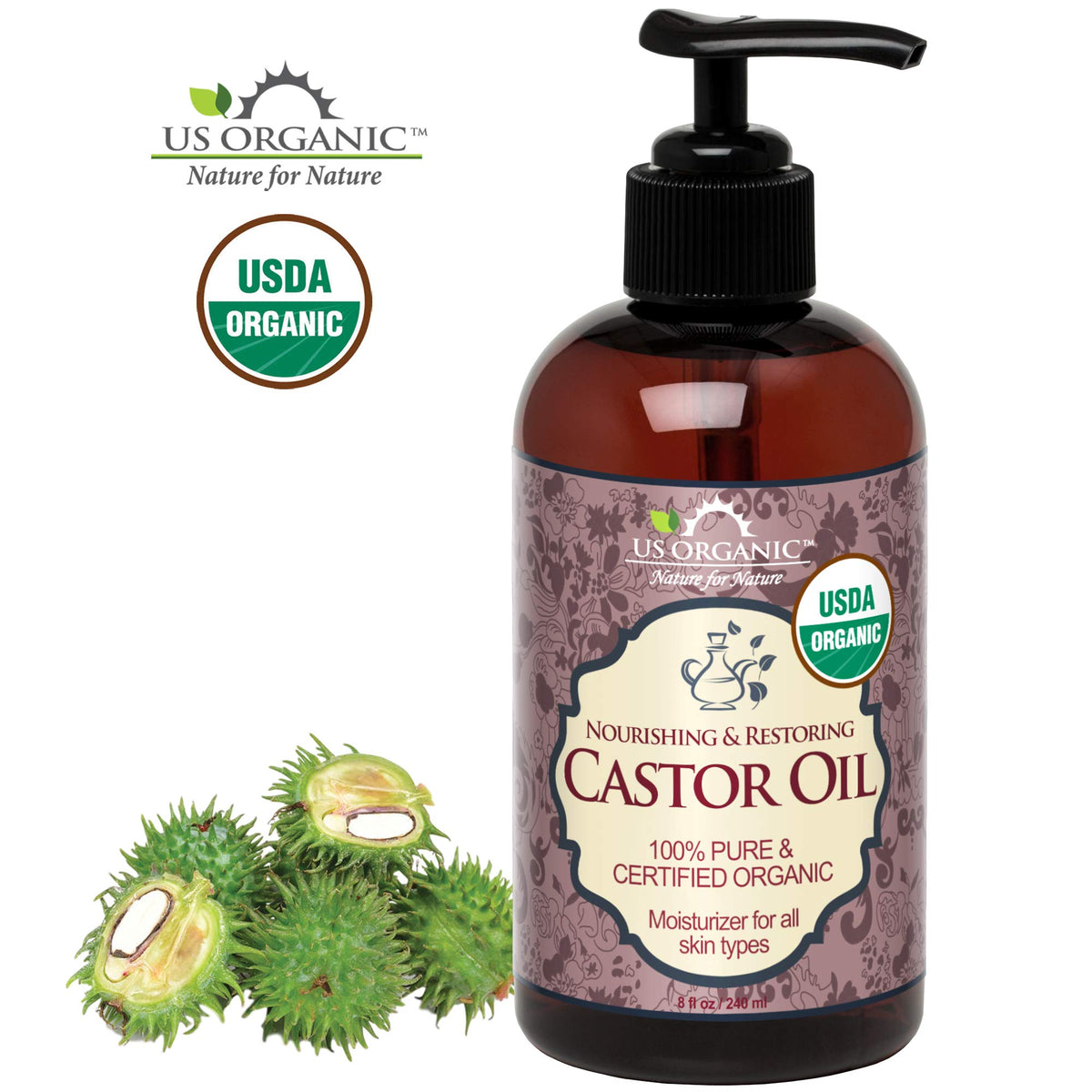 US Organic Castor Oil 240ml side view