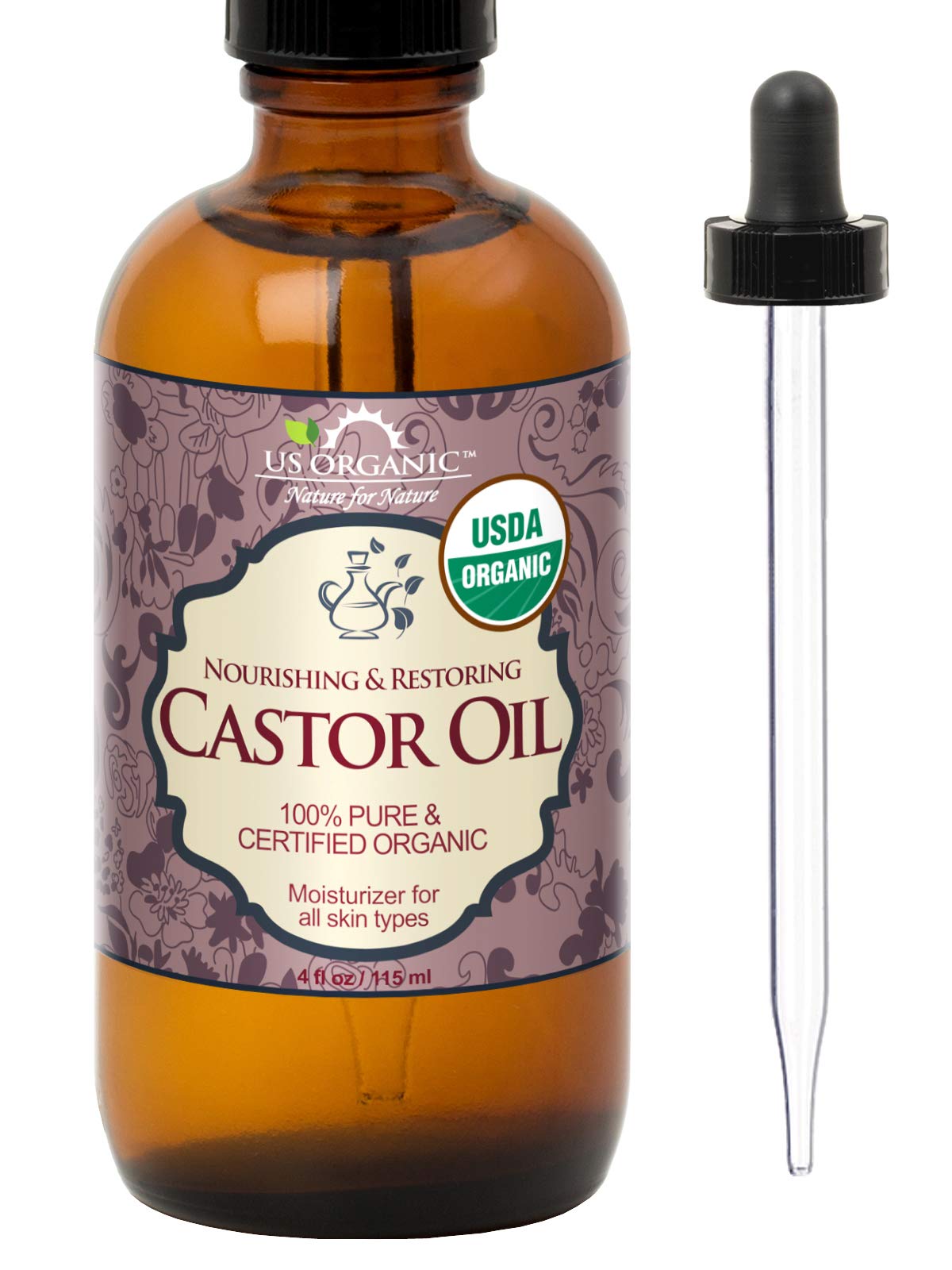 US Organic Castor Oil 4 oz bottle front view