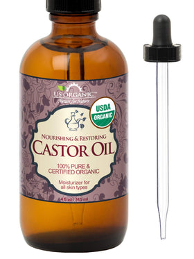 US Organic Castor Oil 4 oz bottle front view