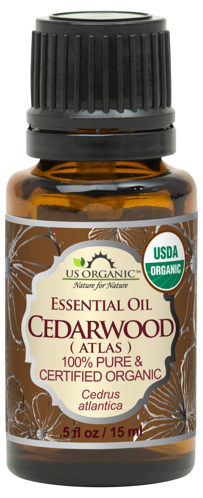 US Organic Cedarwood Essential Oil 15ml bottle front view